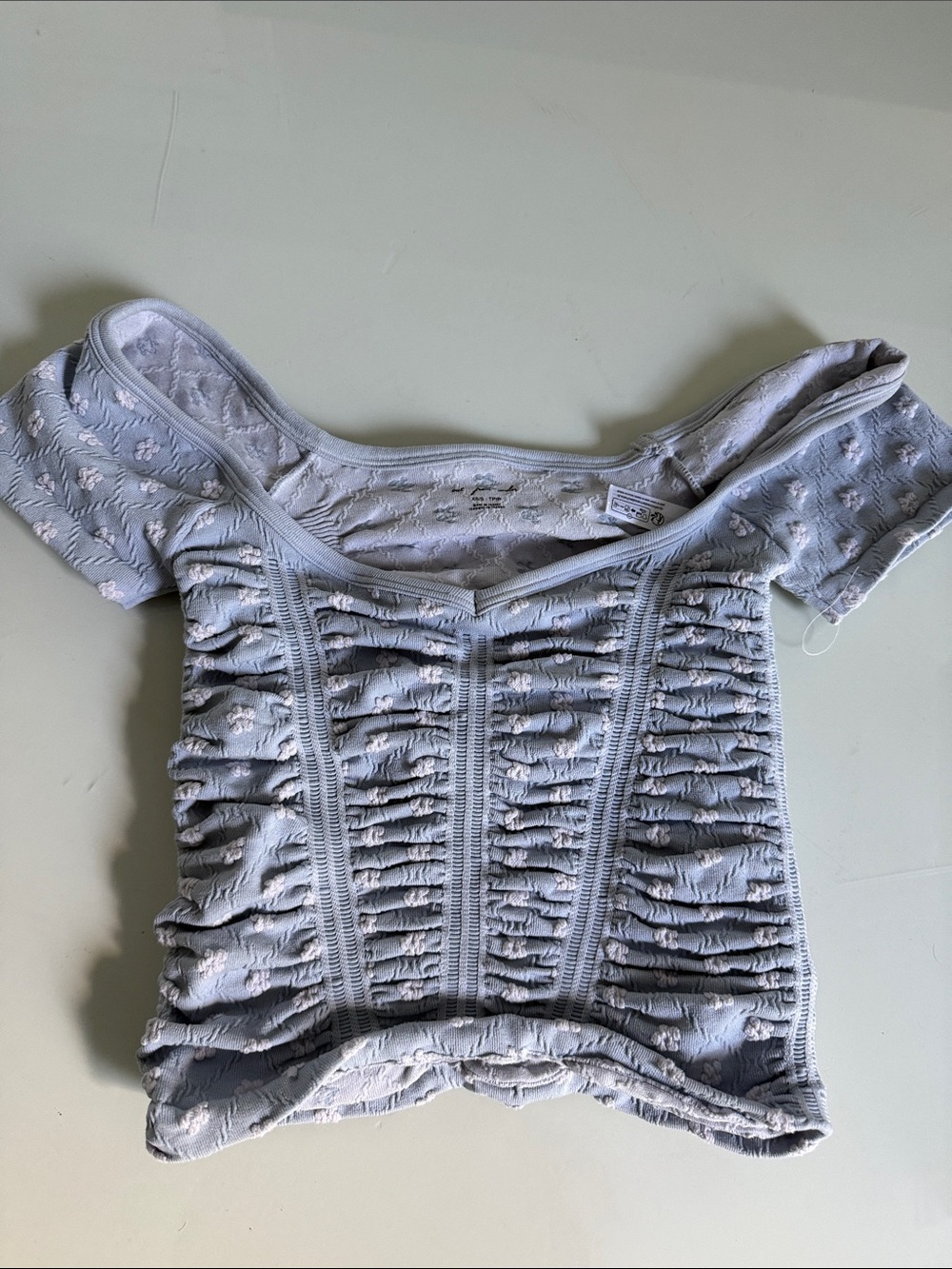 Urban Outfitters Light Gray blue  Ruched Off-Shoulder Top
